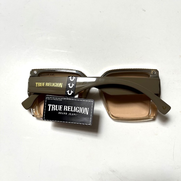 New Original TRUE RELIGION Square Sunglasses Oversized Beige Gold Trim main image 4